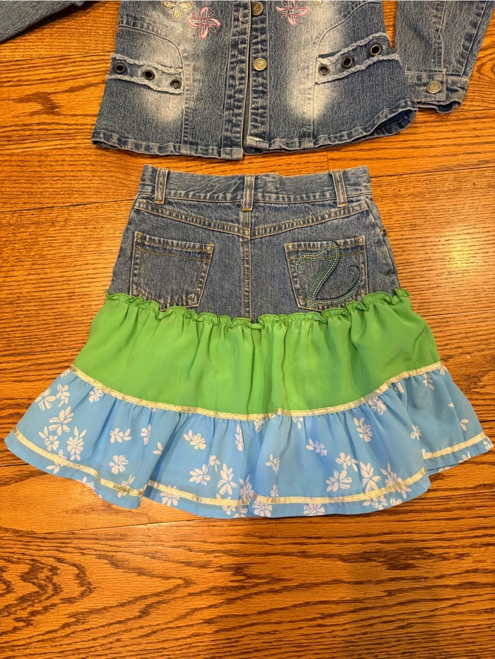 Girls' Blue Denim Jean Jacket with Skirt Set size 7